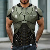 2023 New Summer Armor Pattern T-shirt Men's Metal Style Cool Short Sleeve 3D Print Armor Print Large Men's O-Neck Large T-shirt