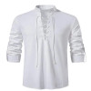 2022 New Men's V-neck shirt T-shirt Fashion Vintage Thin Long Sleeve Top men Casual Breathable Front Lace Up man Shirts