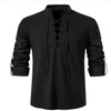 2022 New Men's V-neck shirt T-shirt Fashion Vintage Thin Long Sleeve Top men Casual Breathable Front Lace Up man Shirts