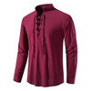 2022 New Men's V-neck shirt T-shirt Fashion Vintage Thin Long Sleeve Top men Casual Breathable Front Lace Up man Shirts