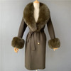 Jxwatcher Wool Coat Women Pied De Poule Natural Fox Fur Collar Cashmere Wool Blends Long Outerwear Ladies Streetwear Hot Selling
