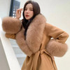 Winter Real Fox Fur Collar Women Large Fur Scarf Suit Fluffy Fur Shawl Fur Cuff Set Luxury Furry Wraps Scarves Coat Jacket Adorn