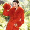 Winter Real Fox Fur Collar Women Large Fur Scarf Suit Fluffy Fur Shawl Fur Cuff Set Luxury Furry Wraps Scarves Coat Jacket Adorn