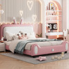 Full/Twin Size Upholstered Rabbit-Shape Princess Bed Platform Bed Frame with Headboard & Footboard White+Pink[US-W]