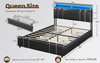 Queen Size Bed Frame, modern design high-end luxury double bed with LED lights, with storage headboard and charging port