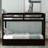 Twin Over Twin Bunk Bed with Trundle for Kids Room, Espresso