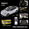 1/24 Scale Tesla Model Y Alloy Toy Model Car Diecast Pull Back Vehicle Model with Sound Light Toy for Boy Birthday Gift Souvenir