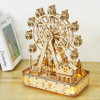 Ury 3D Wooden Puzzles Led Rotatable Ferris Wheel Music Octave Box Model Mechanical Kit Assembly Decor DIY Toy Gift for Kid Adult
