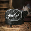 Western Cowboy PU Leather Belt - Men Waist Strap Bull Decoration Floral Engraved for Jeans