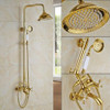 Golden Shower Faucet Dual Handle Shower Faucet Set Wall Mounted Rainfall Shower System Bathroom Bath Shower Mixer Sliding Bar