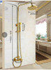 Golden Shower Faucet Dual Handle Shower Faucet Set Wall Mounted Rainfall Shower System Bathroom Bath Shower Mixer Sliding Bar