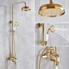 Golden Shower Faucet Dual Handle Shower Faucet Set Wall Mounted Rainfall Shower System Bathroom Bath Shower Mixer Sliding Bar