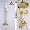 Golden Shower Faucet Dual Handle Shower Faucet Set Wall Mounted Rainfall Shower System Bathroom Bath Shower Mixer Sliding Bar