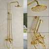 Golden Shower Faucet Dual Handle Shower Faucet Set Wall Mounted Rainfall Shower System Bathroom Bath Shower Mixer Sliding Bar