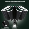 Fully Automatic Reverse Folding Umbrella With LED Flashlight 10Ribs Windproof Reflective Stripe UV Umbrellas For Sun Or Rain Day