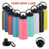 Custom 18oz 32oz 40oz Large Capacity Vacuum Water Bottle With 2 Lids Stainless Steel Wide Mouth Hydroes Thermal Thermos Flask