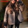 MNCCMOAA 2023 High Quality Winter Women Vintage Long Sleeve Warm Faux Fleece Jacket Coat Female Casual Solid Pocket Outwear Tops