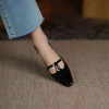 Spring/Autumn Women Shoes Patent Leather Solid Color T-shaped Buckle Pumps Square Toe Chunky Heel Versatile Mary Jane for Women