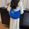 Plaid Quilted Crossbody Bags for Women Korean Bubble Embroidered Shoulder Bags Ruched Solid Satchel Underarm Bag with Pendant