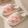 Fashion Couple Winter Toe Wrap Warm Plaid Cotton Slippers Thick Soft Sole Slides Men Women Indoor Floor Flat Home Non-slip Shoes