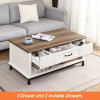 Wampat Farmhouse Wood Coffee Table with Storage, White/Oak