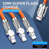 BlueWow The New 3 In 1 180 Degree Rotating Head 120W 6A 1.2m Data Line Super Charging for Xiaomi Huawei Iphone USB Metal Cable