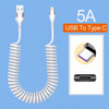66W 5A USB Type C Data Cable 3A Micro USB Spring Pull Telescopic Fast Charging Cable for Android Phone Accessories Car USB Cable