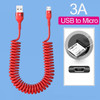 66W 5A USB Type C Data Cable 3A Micro USB Spring Pull Telescopic Fast Charging Cable for Android Phone Accessories Car USB Cable