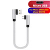 25cm Type C USB Micro Cable Fast Charging Data Cord 90 Degree Short Portable Mini Cable Charge for Power Bank MobilePhone Wire