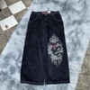 JNCO Jeans Y2K Mens Hip Hop Four of A Kind Graphic Embroidery Retro Blue Baggy Jeans Denim Pants Goth High Waisted Wide Trousers