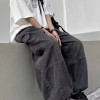 2024 Spring Autumn Men Baggy Jeans Men Wide Leg Pants Big Pockets Elastic Waist Streetwear Trousers Male Loose Denim Pants