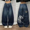 Streetwear Retro Baggy Jeans Y2K Mens Hip Hop Graphic Retro Blue Baggy Jeans New Style Harajuku Gothic High Waist Wide Trousers