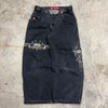 Streetwear JNCO Jeans Y2K Pants Mens Harajuku Retro Hip Hop Graphic Baggy Jeans Black Pants Gothic High Waisted Wide Trousers