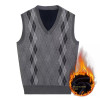 Autumn and Winter Men's Warm Pullover Vest Sweater Knitted Vest Plush Thick Bottomed V-neck Top Men Clothing