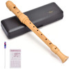 Aiersi Maple Wood Professional C key Soprano Recorder Flute 3 Piece German or Baroque Style Blockflute with Hard Case