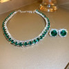 FYUAN Luxury Necklace Earrings Sets Green Crystal Necklace Women Weddings Bride Jewelry Accessories