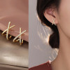 Gold Color Metal Fashion Korean Pearl Earrings For Women Sparkling Zircon Pendant Drop Clip Earrings Wedding Party Jewelry Gifts