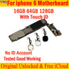 16GB 64GB 128GB for iphone 6 Motherboard Original unlocked for iphone 6 Mainboard with/without Touch ID,with Full Chips