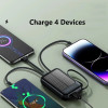 Mini Solar Power Bank 20000mAh Built in Cable Portable Charger External Battery Powerbank for iPhone 14 13 Samsung Huawei Xiaomi