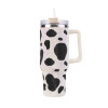 Thermos Cup with Handle Large Capacity Ice Bullion Cup Cow Print with Diamond Handle Car Cup Vacuum Stainless Steel Straw Cup
