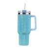 Thermos Cup with Handle Large Capacity Ice Bullion Cup Cow Print with Diamond Handle Car Cup Vacuum Stainless Steel Straw Cup