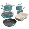The Pioneer Woman 10PCS Aluminum Cookware Set with Saucepan Dutch Oven Sauté Pan Frying Pan Ceramic Baker