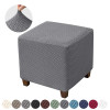 Square Elastic Ottoman Stool Cover Jacquard Stretch Footstool Slipcovers All-inclusive Dust Footrest Covers for Living Room Pouf