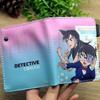 Cute Oshi No Ko Hoshino Akuamarin Short PU Folding Wallet Button Purse with Zipper Layer Coin Bag