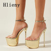 Hlieny Summer Sexy PVC Transparen Open Peep Toe Platform High Heels Buckle Strap Sandals Women's Nightclub Pole Dance Shoes