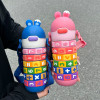 430ML Kids Stainless Steel Straw Thermos Mug With Case Cartoon Leak-Proof Vacuum Flask Children Thermal Water Bottle Thermocup