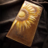 Handmade Customized Wallets Carving Honeybee Sunflower Purses Women Long Clutch Vegetable Tanned Leather Wallet Top Grade Gift