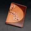 Handmade Women Genuine Leather Card Holder Passport Cover Organizer Brown Color Plum Blossom Wallets Custom Size