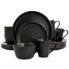 Paul 16 Piece Stoneware Dinnerware Set in Matt Black with Gold Rim Dish Set