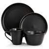 Paul 16 Piece Stoneware Dinnerware Set in Matt Black with Gold Rim Dish Set